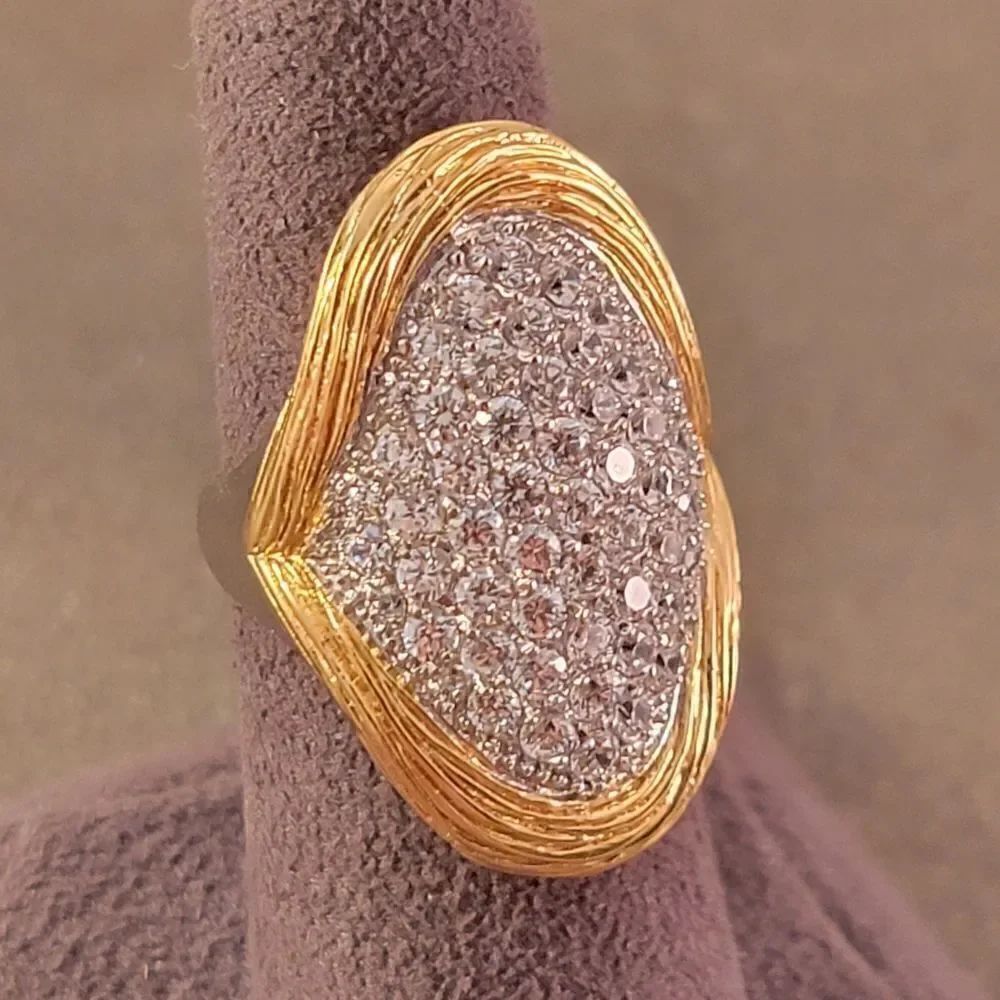 Sterling Two Tone CZ Invisible Set Statement Ring - Picture 3 of 9